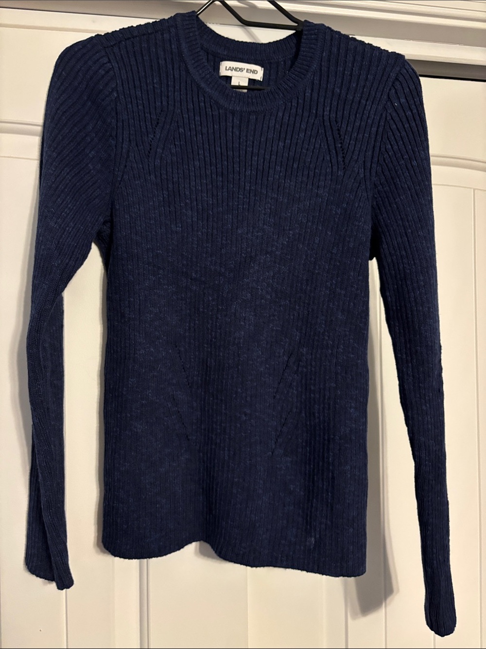Lands' End Navy Blue Ribbed Crewneck Sweater